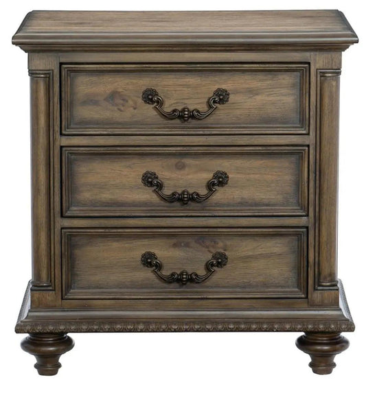 Homelegance Furniture Rachelle 3 Drawer Nightstand In Weathered Pecan 1693-4 - ATL FURNITURE