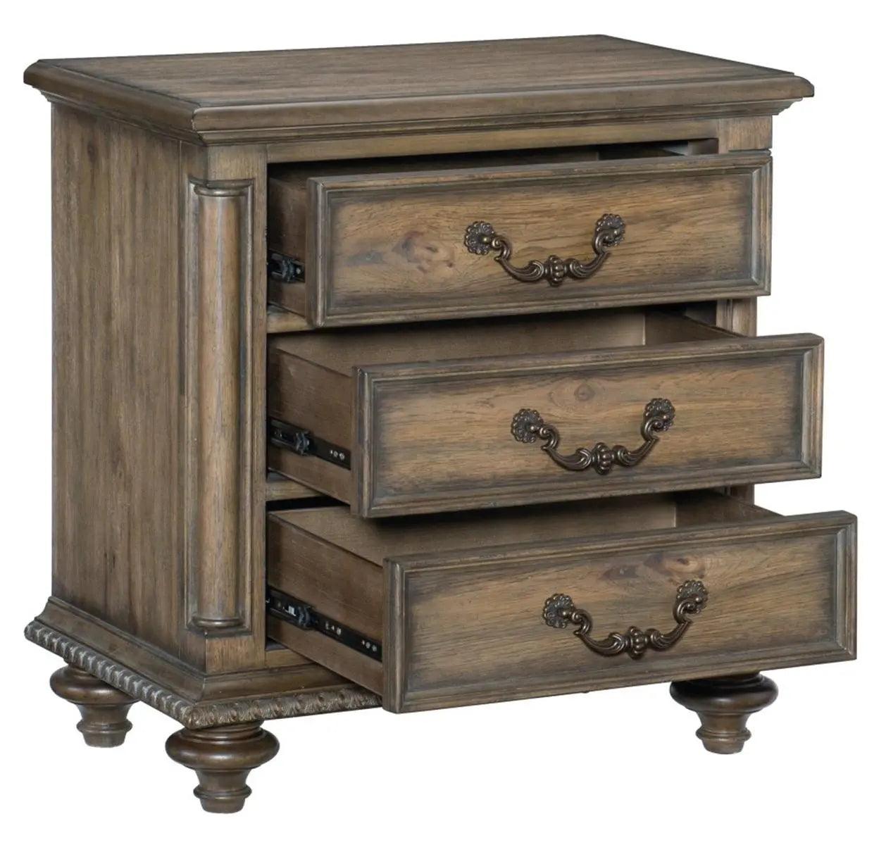 Homelegance Furniture Rachelle 3 Drawer Nightstand In Weathered Pecan 1693-4 - ATL FURNITURE