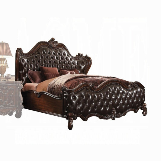 Versailles 2-Tone Dark Brown PU & Cherry Oak Eastern King Bed - ATL FURNITURE