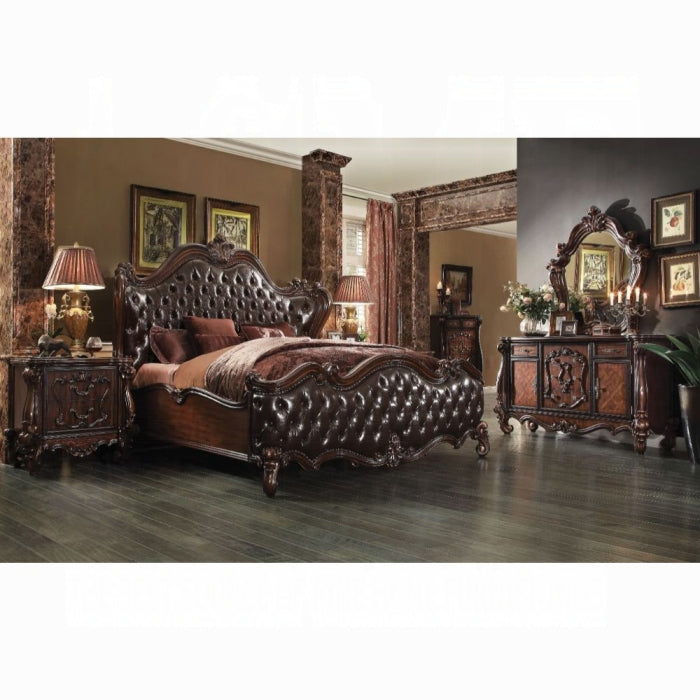 Versailles 2-Tone Dark Brown PU & Cherry Oak Eastern King Bed - ATL FURNITURE