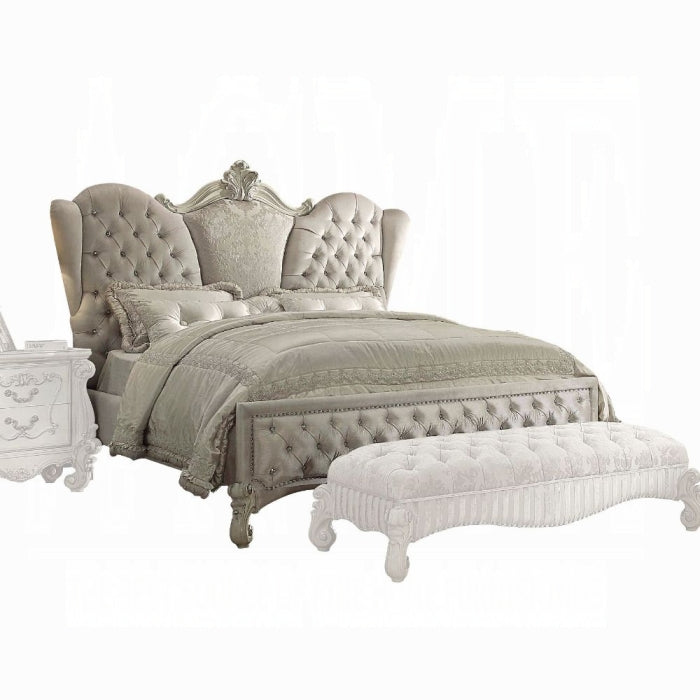 Versailles Ivory Velvet & Bone White Eastern King Bed - ATL FURNITURE