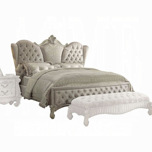 Versailles Ivory Velvet & Bone White Eastern King Bed - ATL FURNITURE