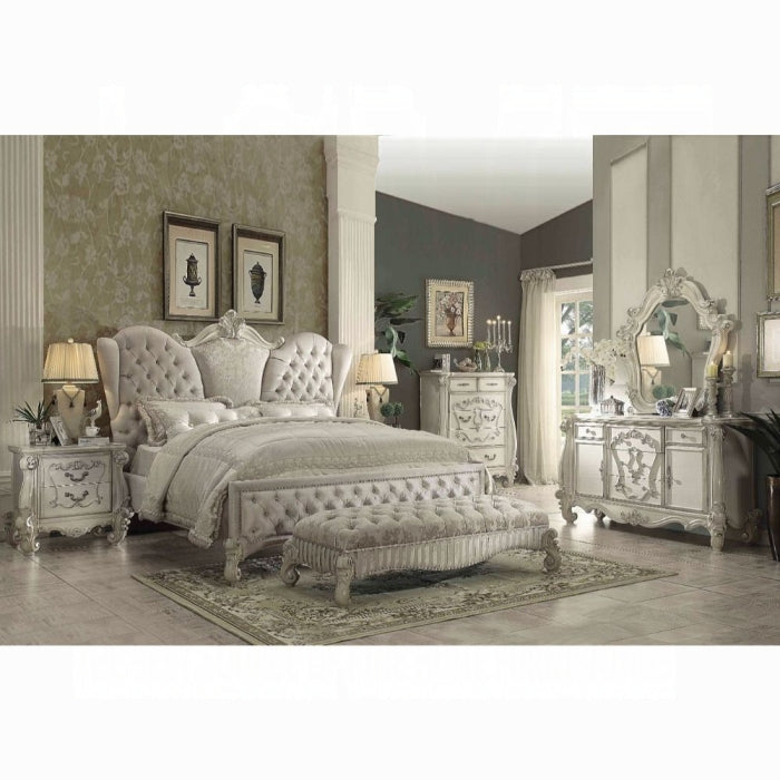 Versailles Ivory Velvet & Bone White Eastern King Bed - ATL FURNITURE