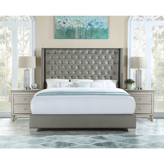 Silver Upholstered King Bed - ATL FURNITURE