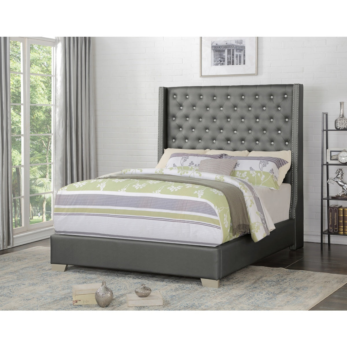 Silver Upholstered King Bed - ATL FURNITURE