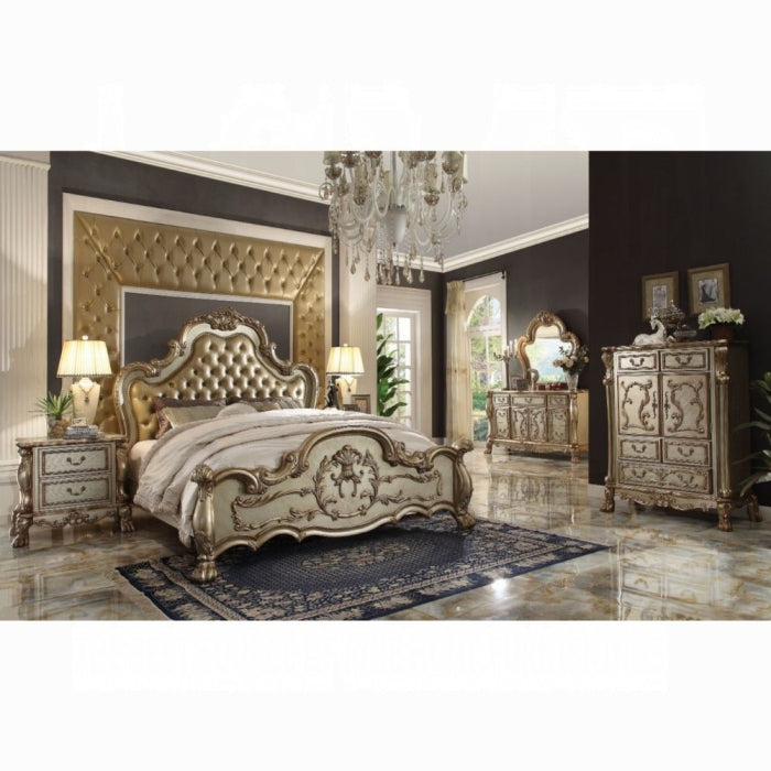 Dresden Bone PU & Gold Patina Eastern King Bed - ATL FURNITURE