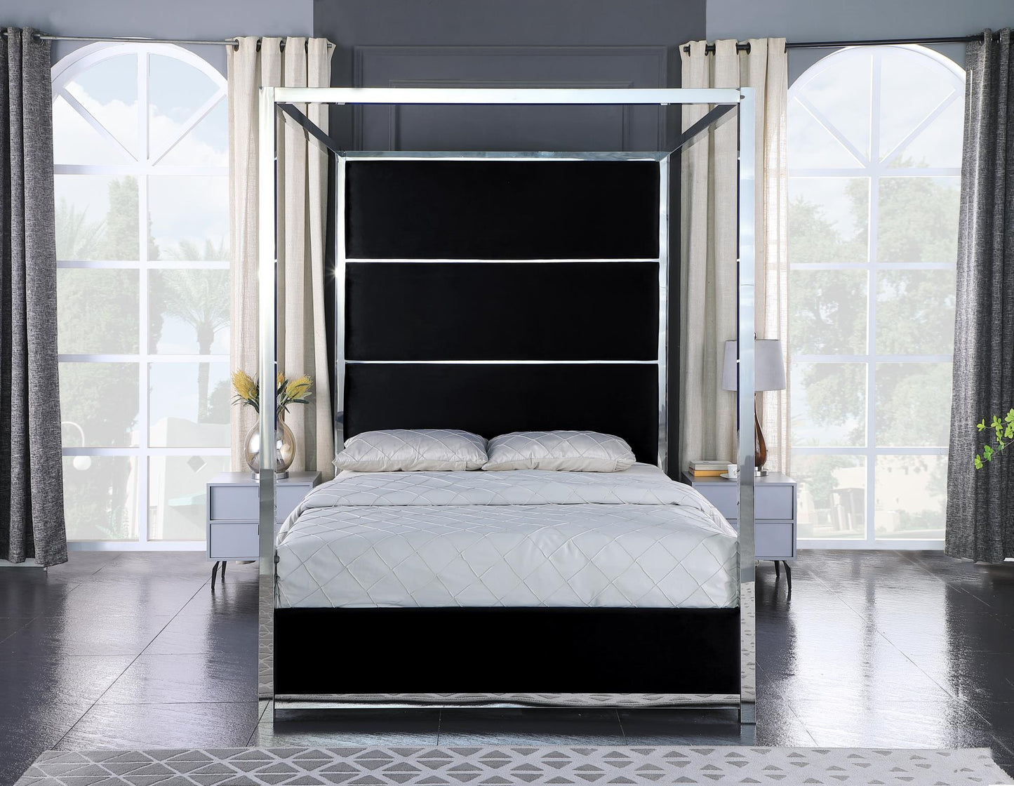 Phoenix King Canopy Velvet & Metal Bed