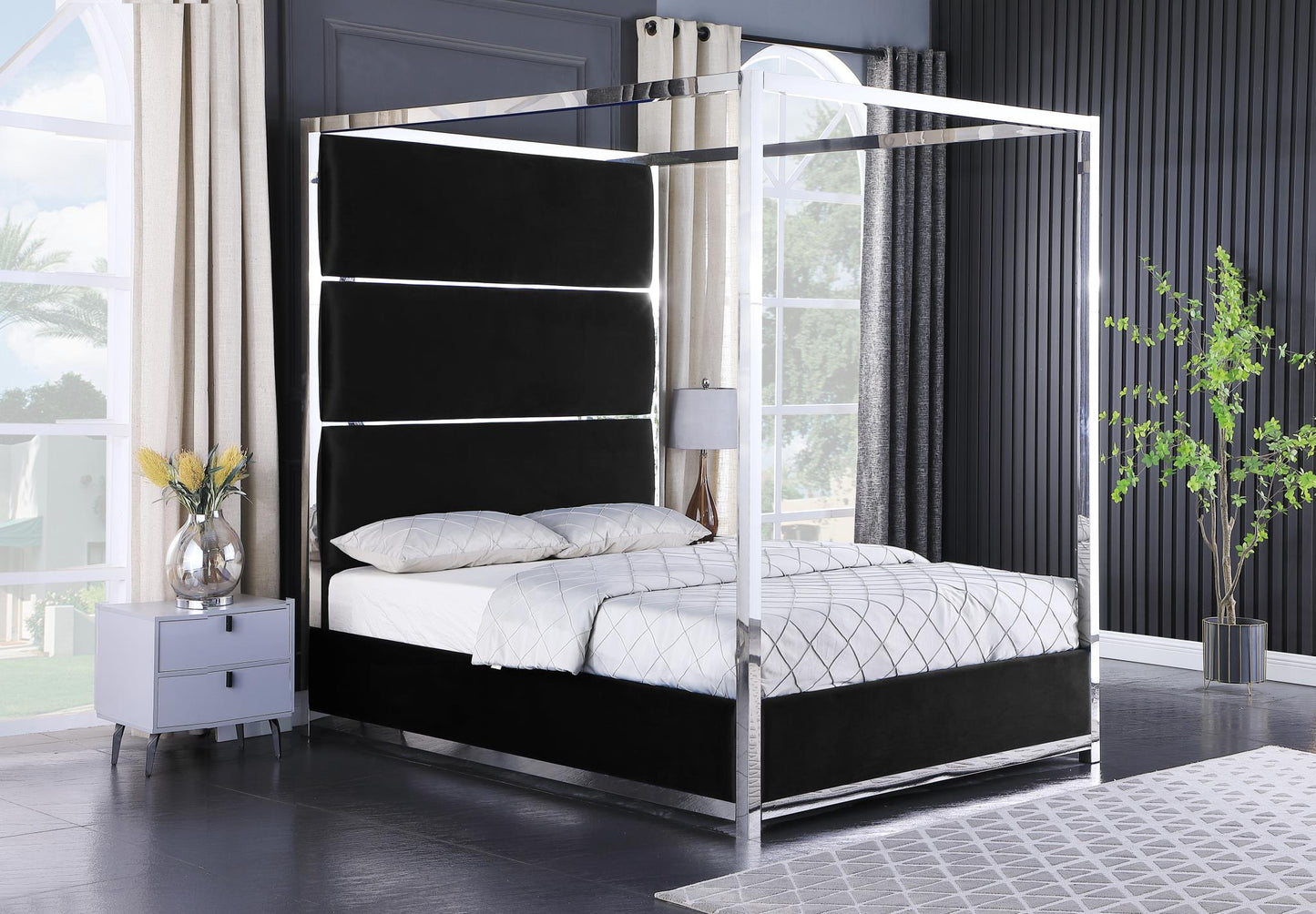 Phoenix King Canopy Velvet & Metal Bed