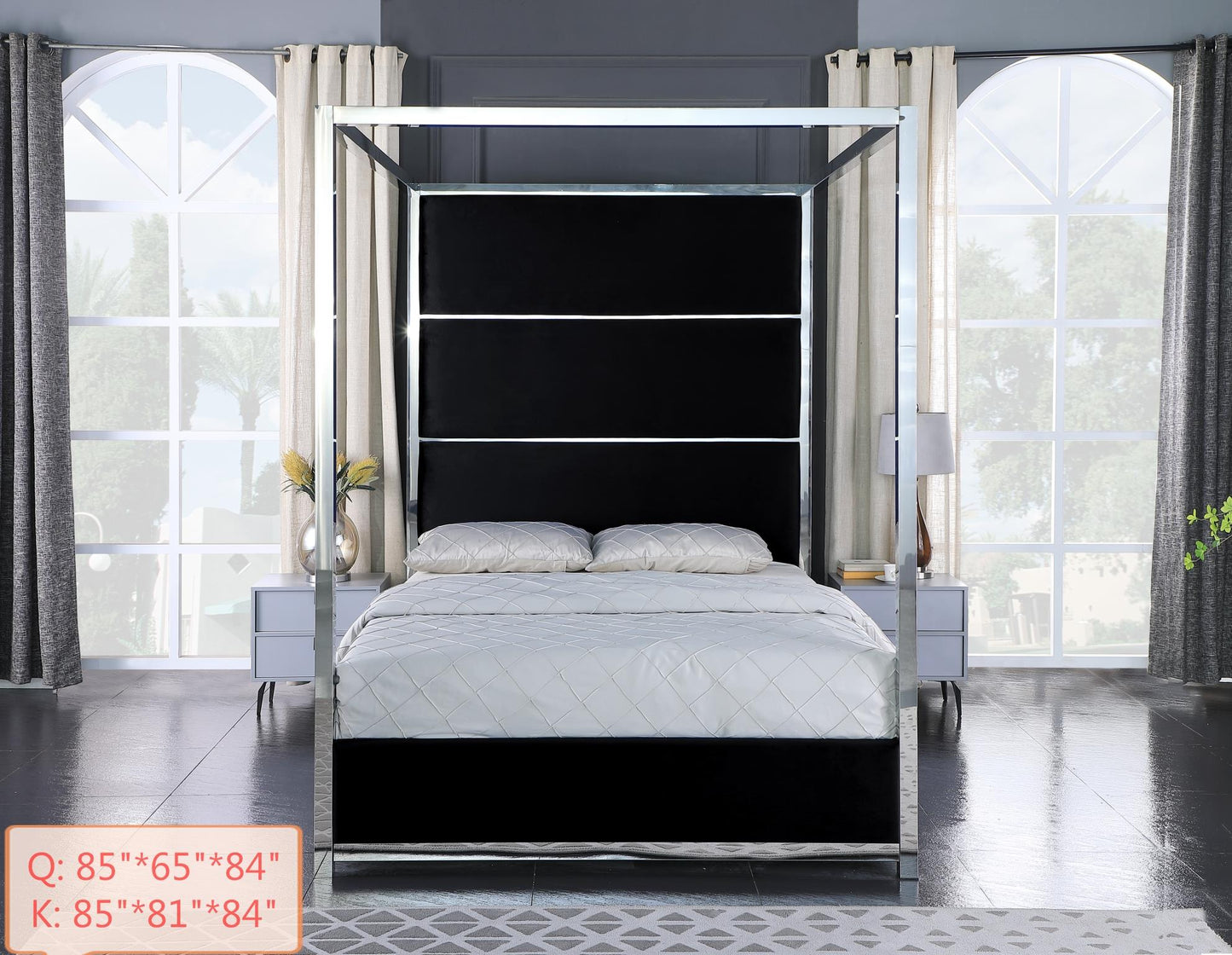 Phoenix King Canopy Velvet & Metal Bed