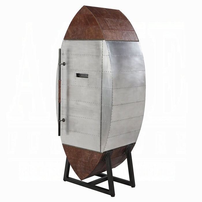 Brancaster Retro Brown Top Grain Leather & Aluminum Wine Cabinet & Cooler