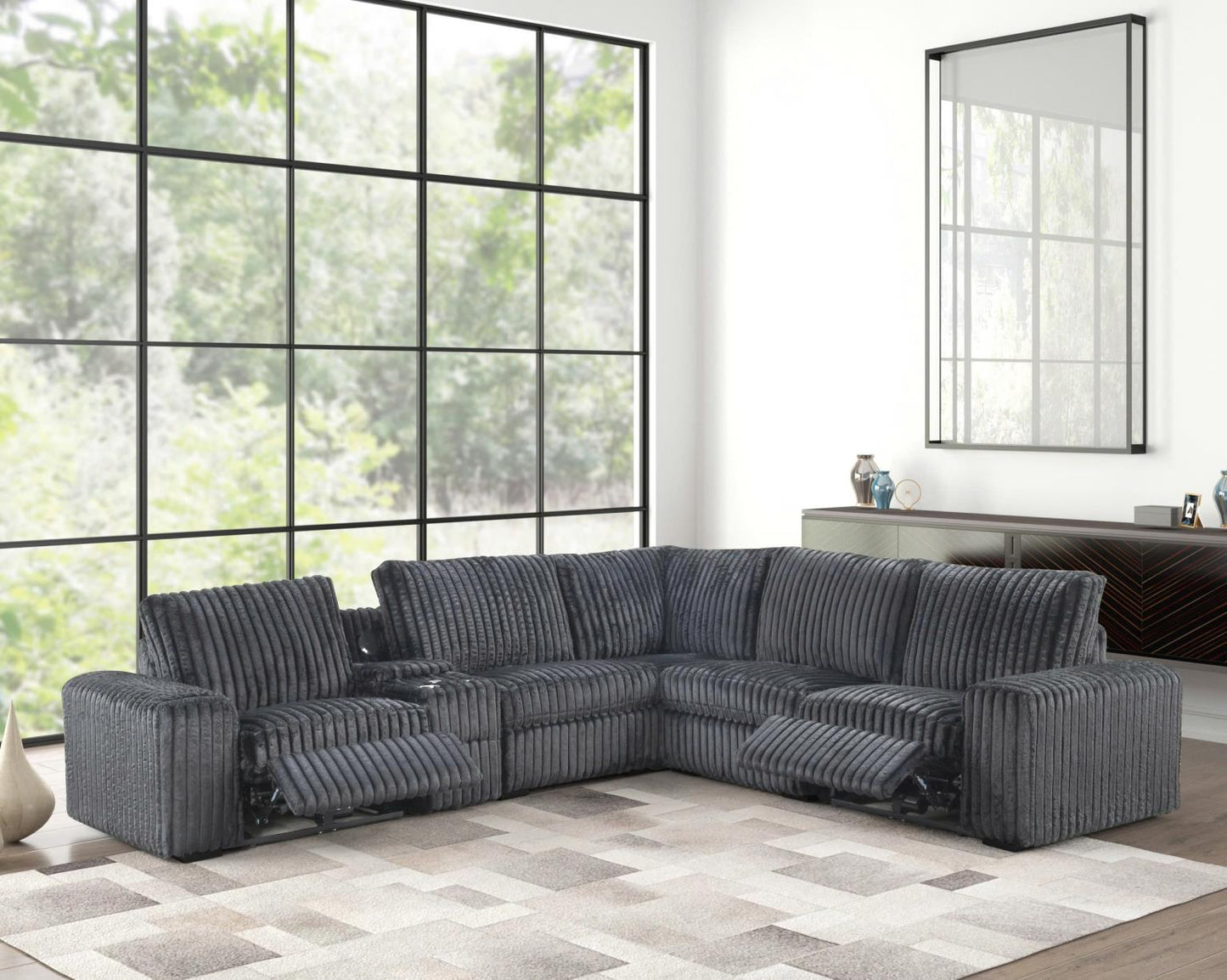 Vegas Gray Power Recliner Sectional with Storage Console