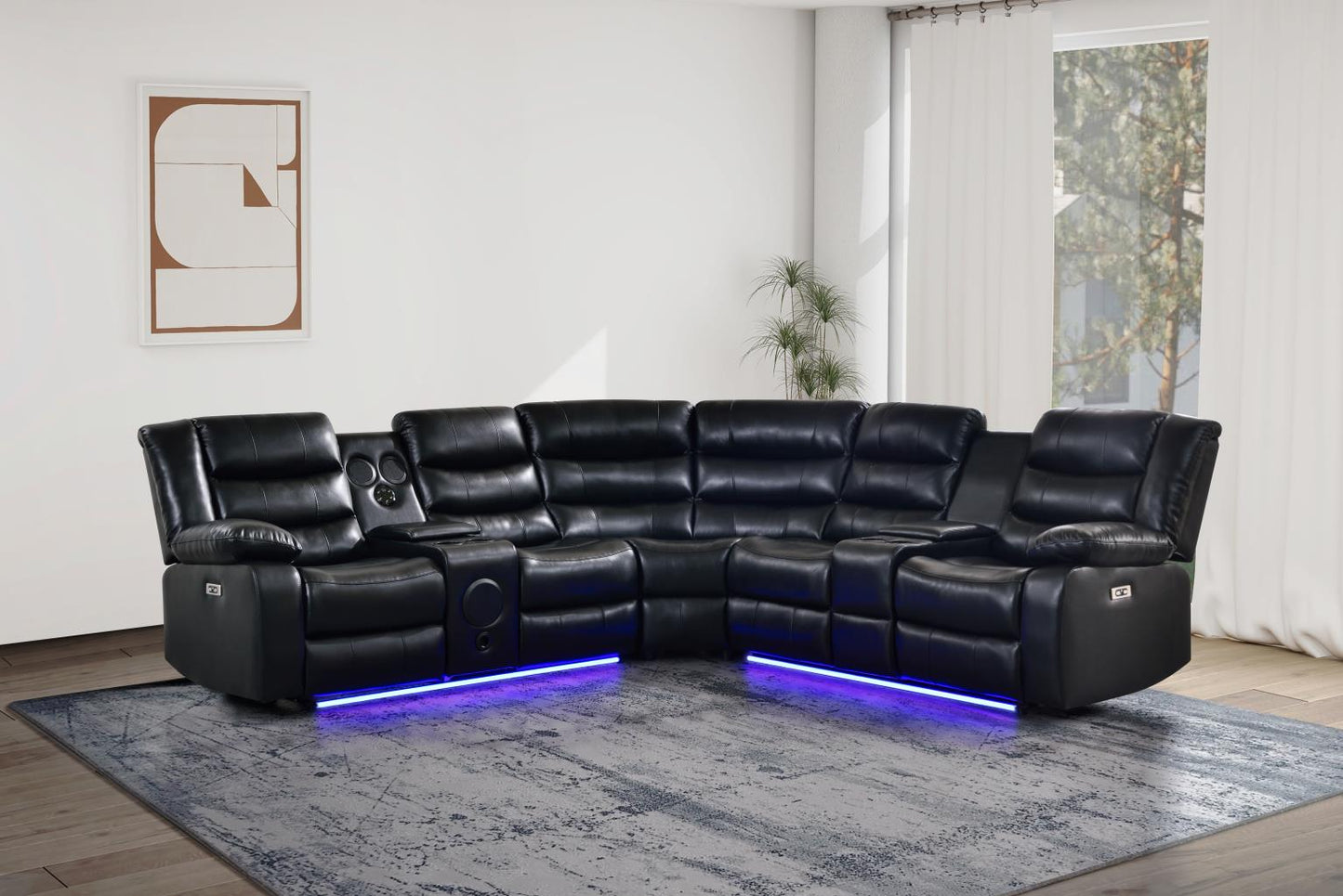 Jovi Sectional Black Black Leather Gel Power Recliner