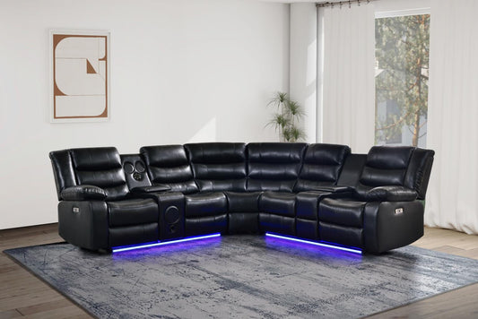 Jovi Sectional Black Black Leather Gel Power Recliner
