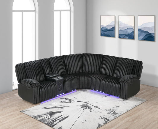 Lainey 3PC Black Power Sectional with Bluetooth Speaker