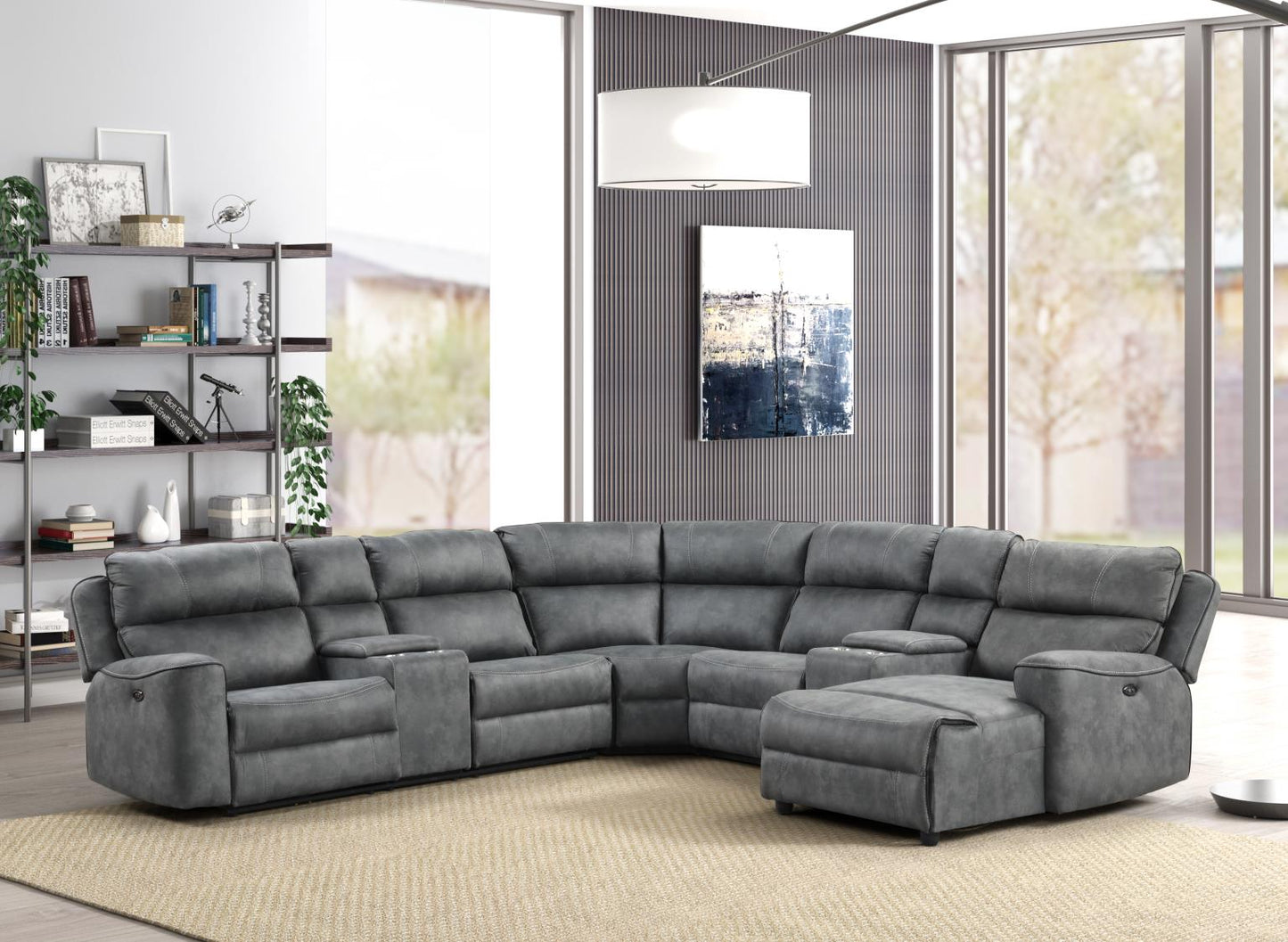 Orlando 4 PC Gray Power Sectional with 2 Storage Console