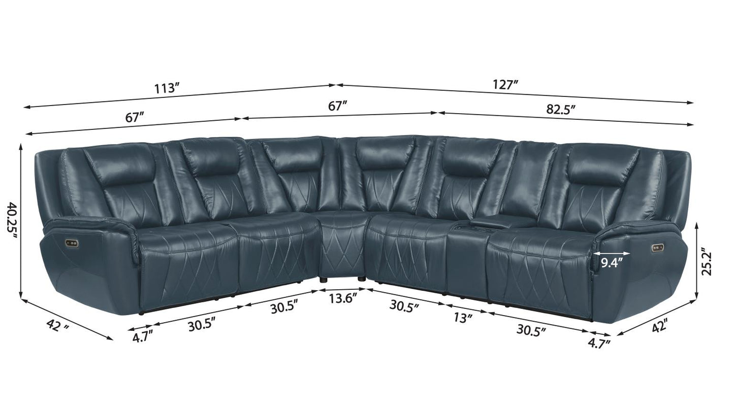Apex Blue Power Recliner Sectional with Power Headrest