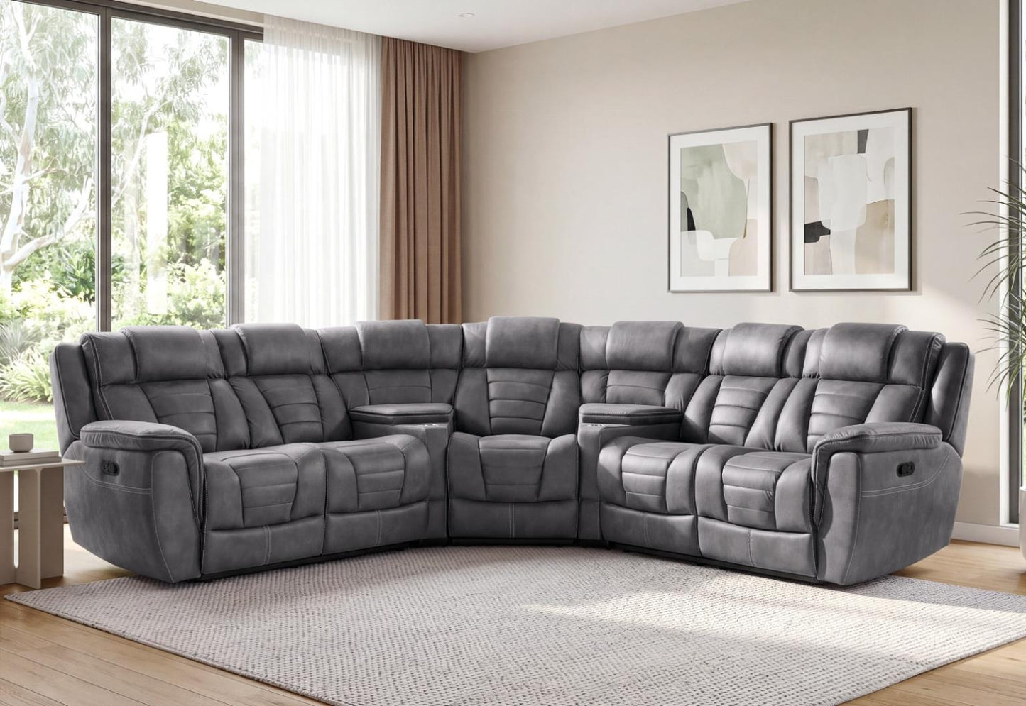 Megan Manual reclining sectional with reclining wedge seat