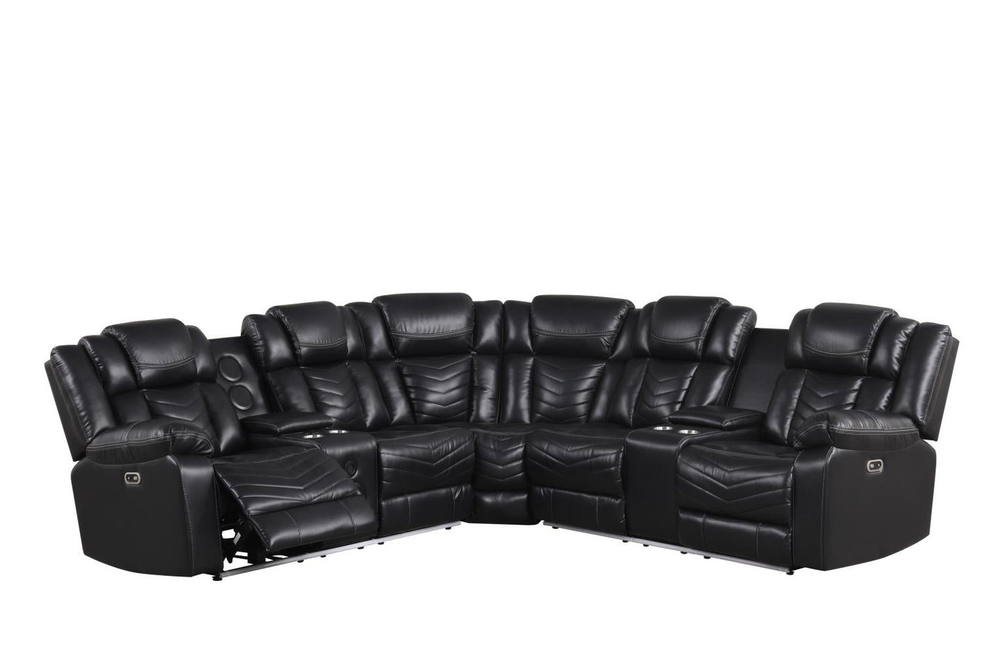 Newnan Black Power Recliner Sectional with Bluetooth Speaker