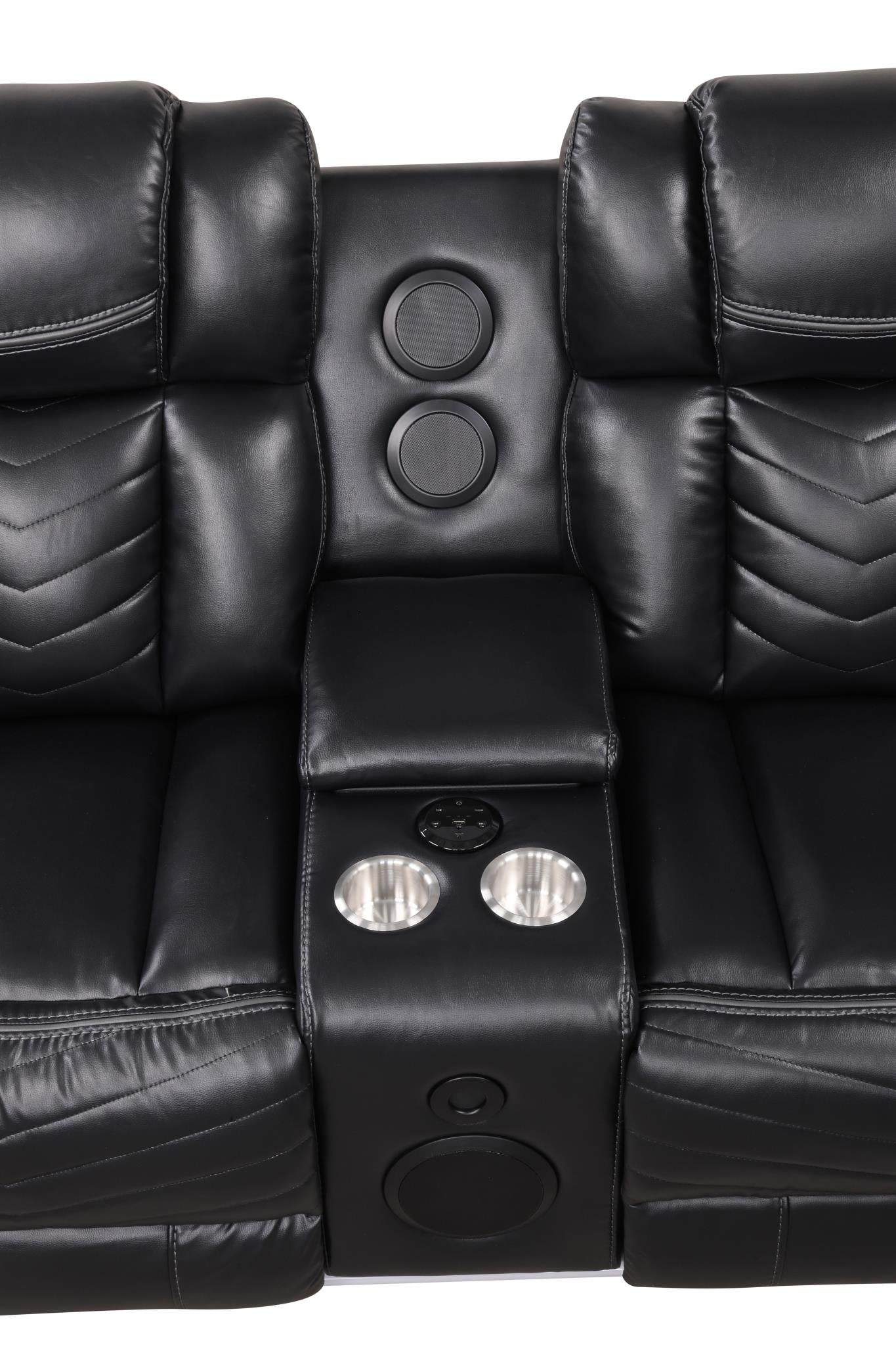 Newnan Black Power Recliner Sectional with Bluetooth Speaker