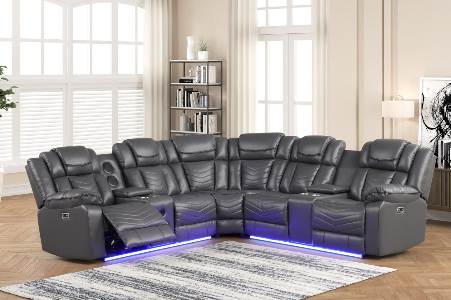 Newnan Gray Power Recliner Sectional with Bluetooth Speaker