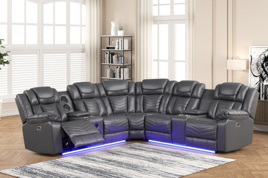 Newnan Gray Power Recliner Sectional with Bluetooth Speaker