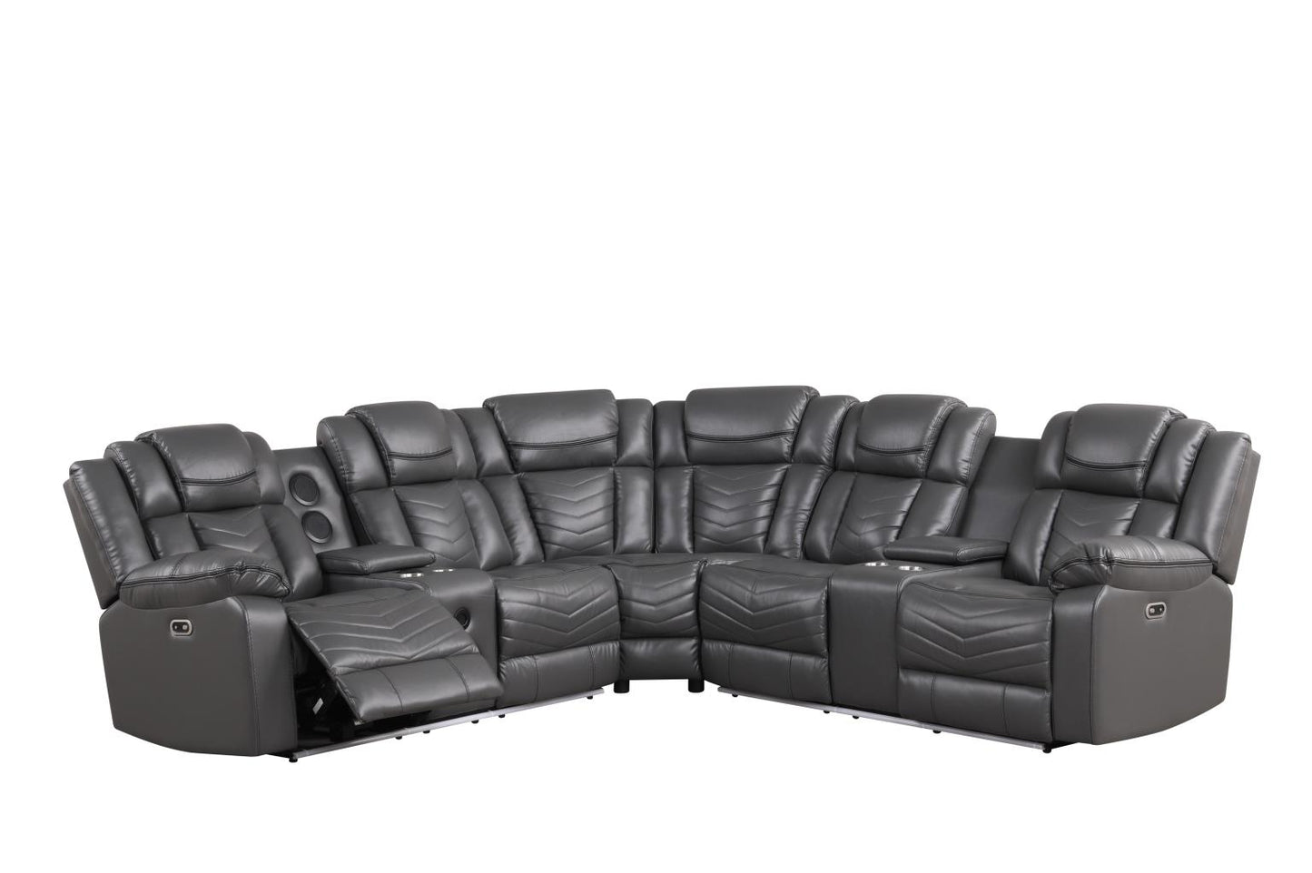 Newnan Gray Power Recliner Sectional with Bluetooth Speaker