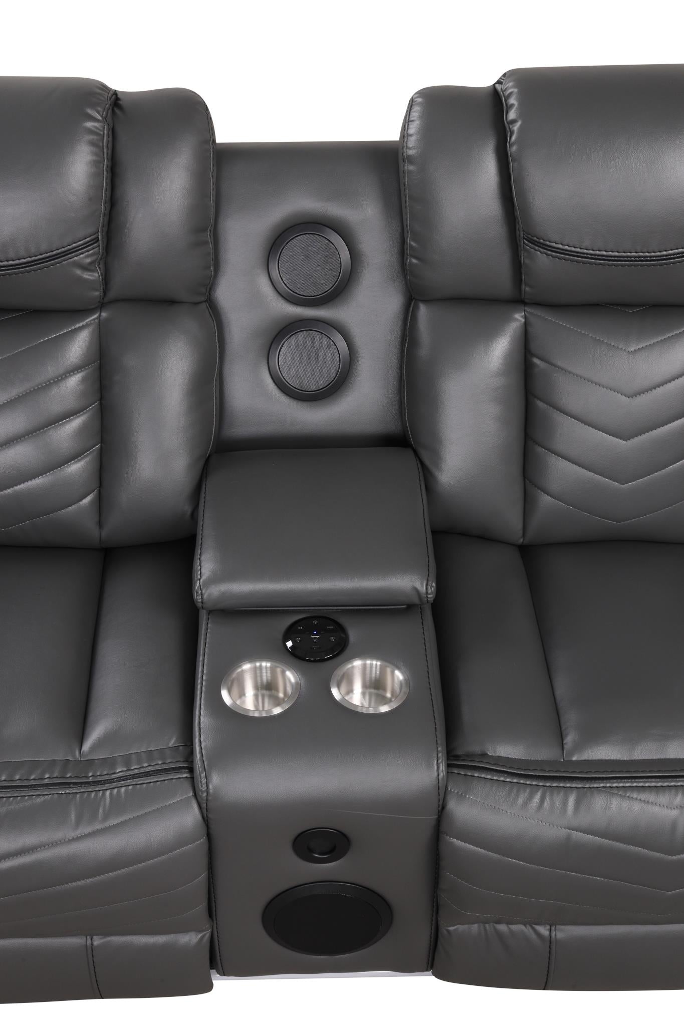 Newnan Gray Power Recliner Sectional with Bluetooth Speaker