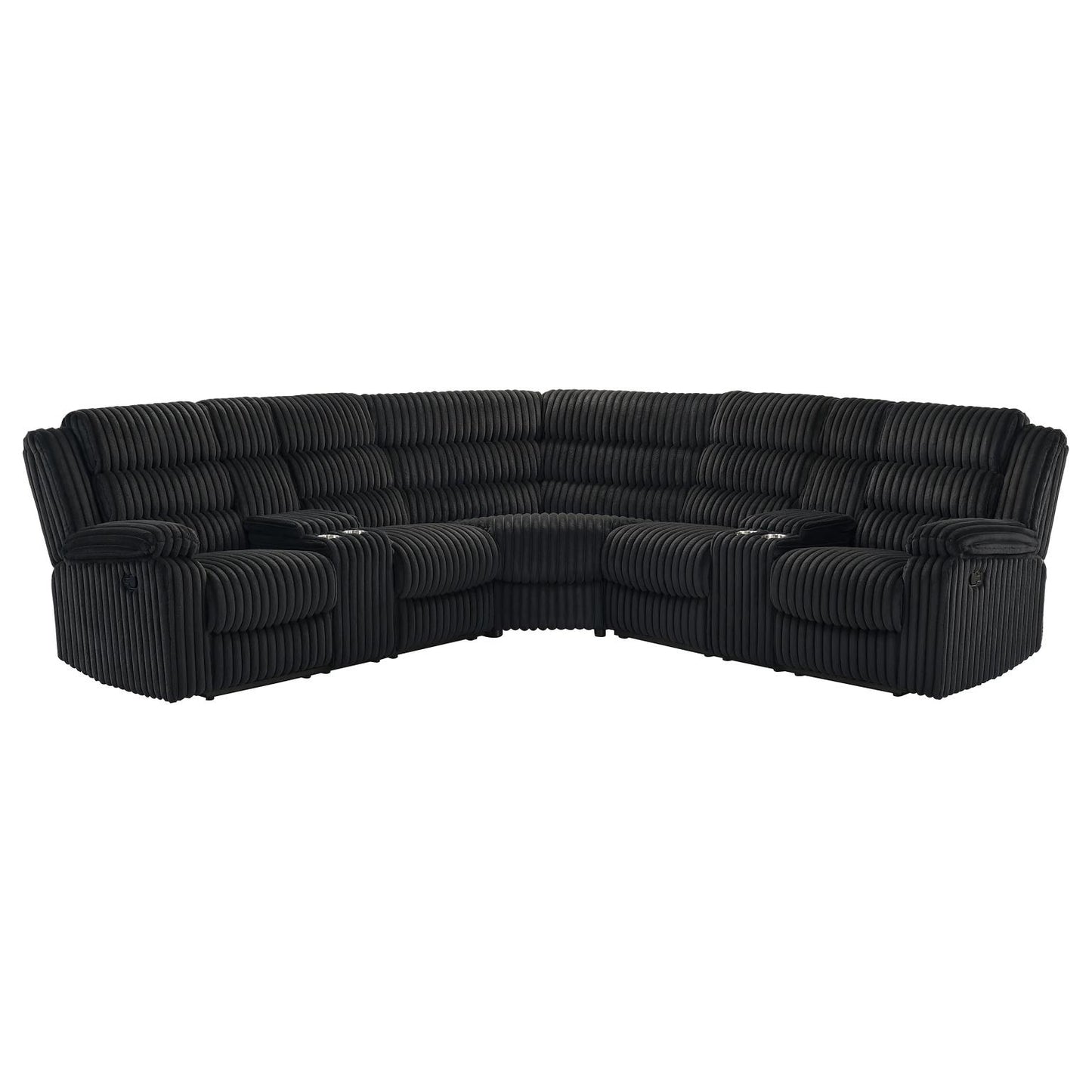 Nexus Black Manual Recliner Sectional with Storage Consoles and Cup Holder