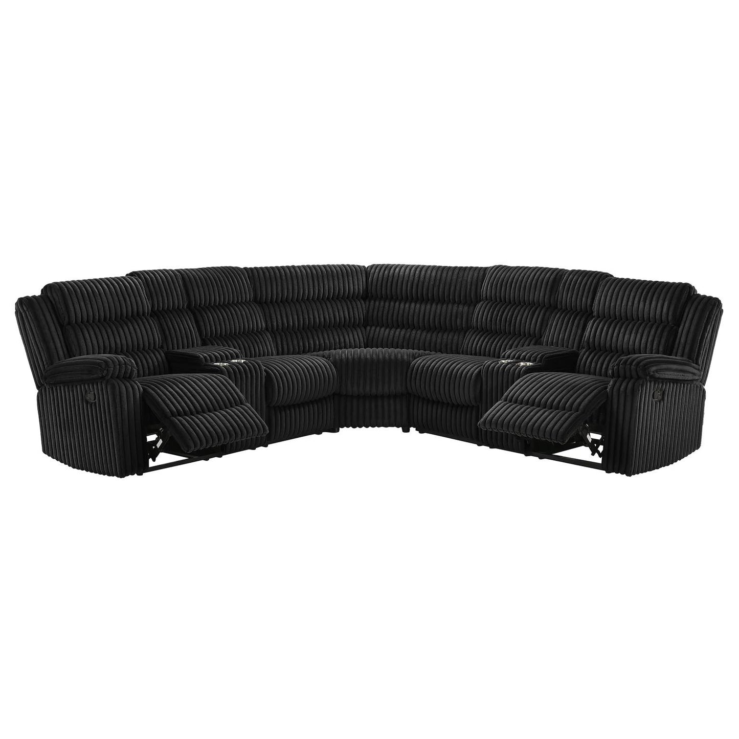 Nexus Black Manual Recliner Sectional with Storage Consoles and Cup Holder