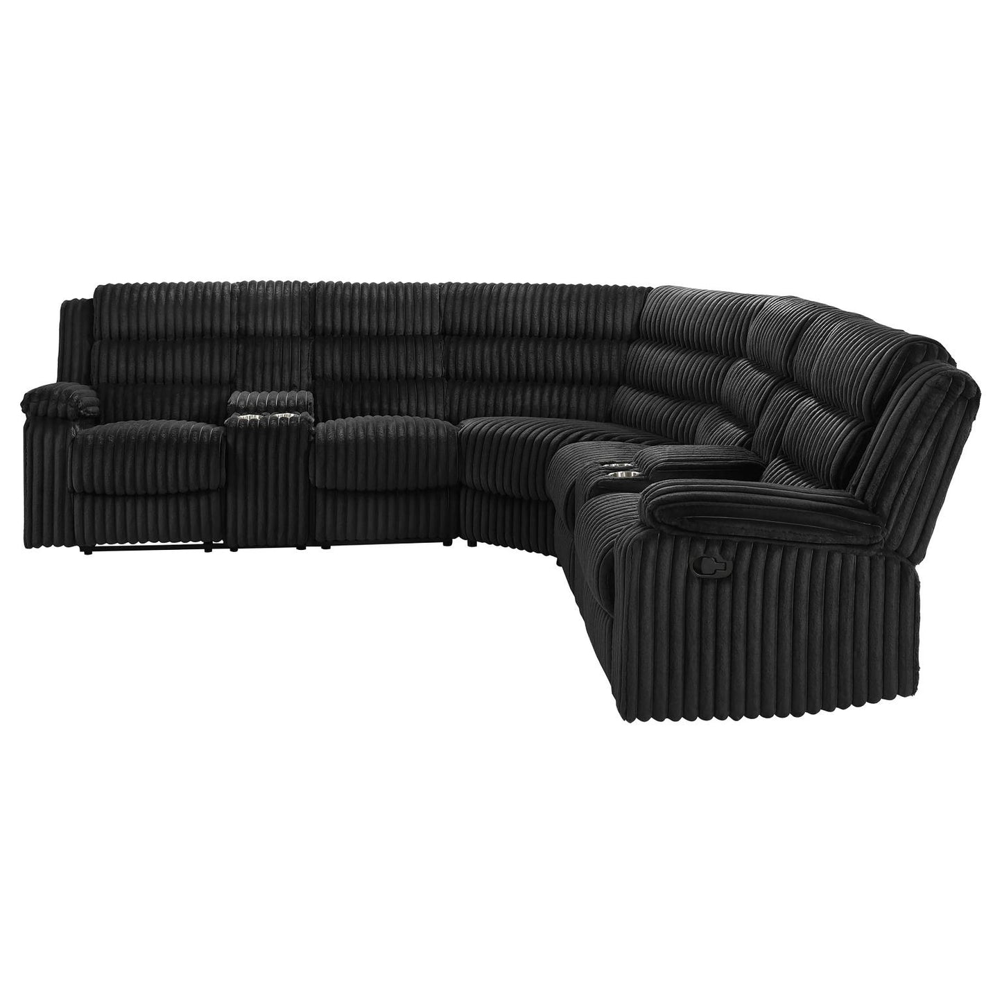 Nexus Black Manual Recliner Sectional with Storage Consoles and Cup Holder