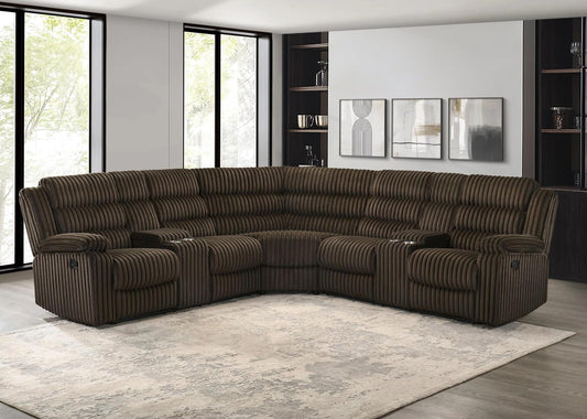 Nexus - Brown Manual Recliner Sectional with Storage Consoles and Cup Holder
