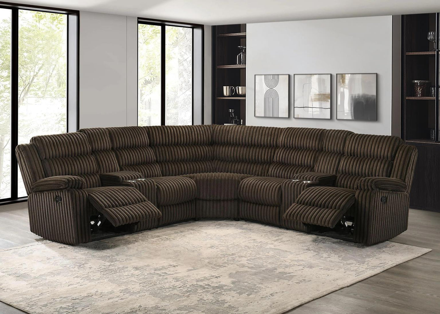 Nexus - Brown Manual Recliner Sectional with Storage Consoles and Cup Holder