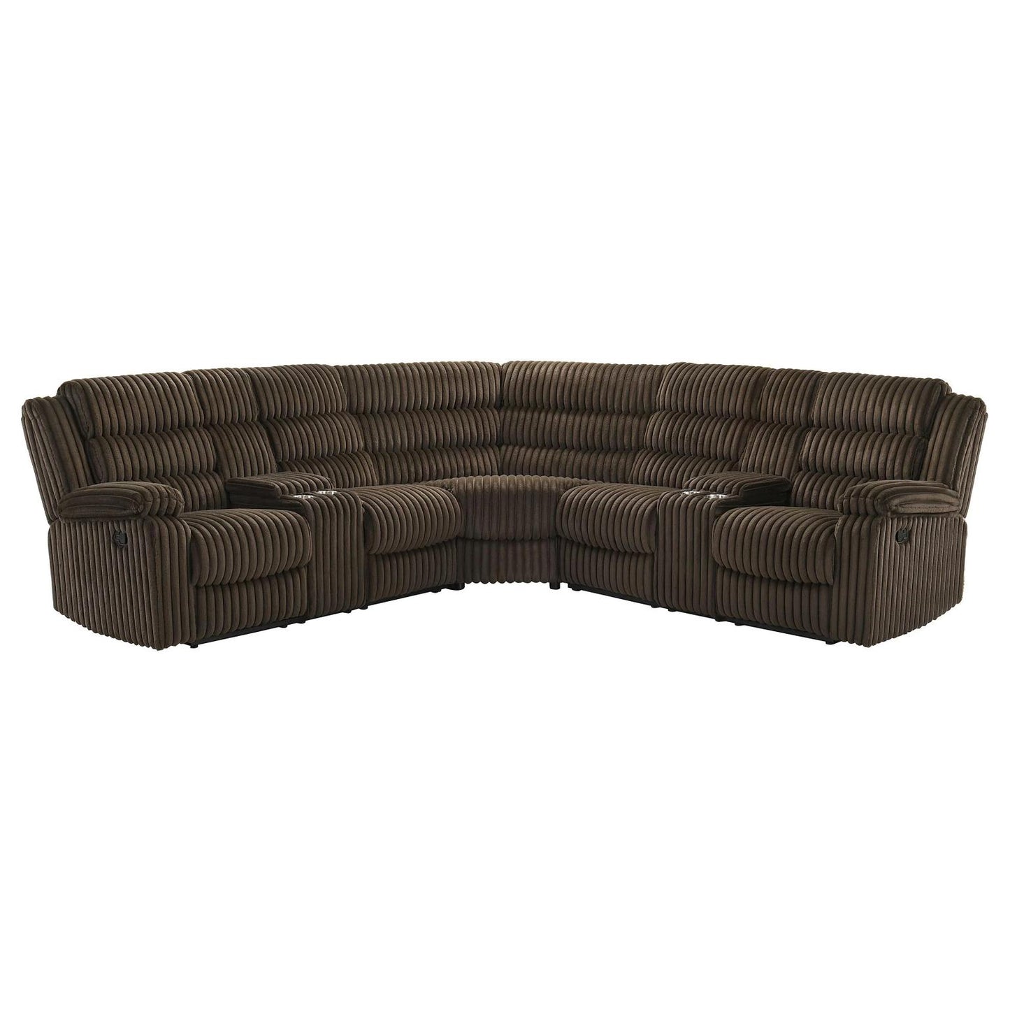 Nexus - Brown Manual Recliner Sectional with Storage Consoles and Cup Holder