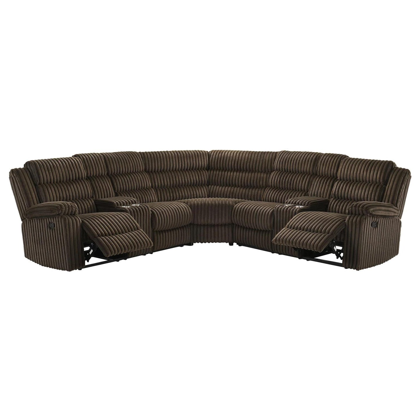 Nexus - Brown Manual Recliner Sectional with Storage Consoles and Cup Holder