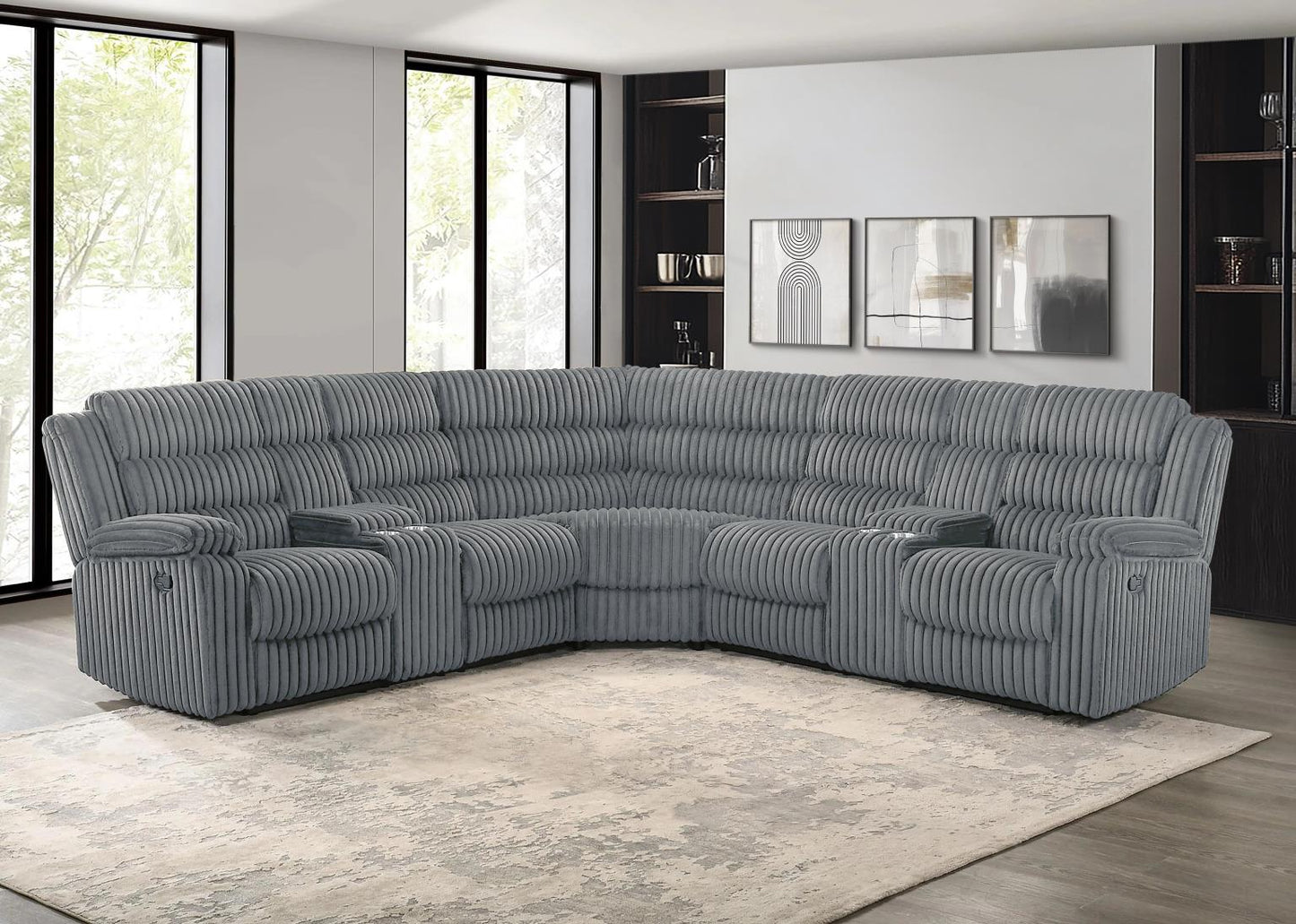 Nexus Gray Manual Recliner Sectional with Storage Consoles and Cup Holder