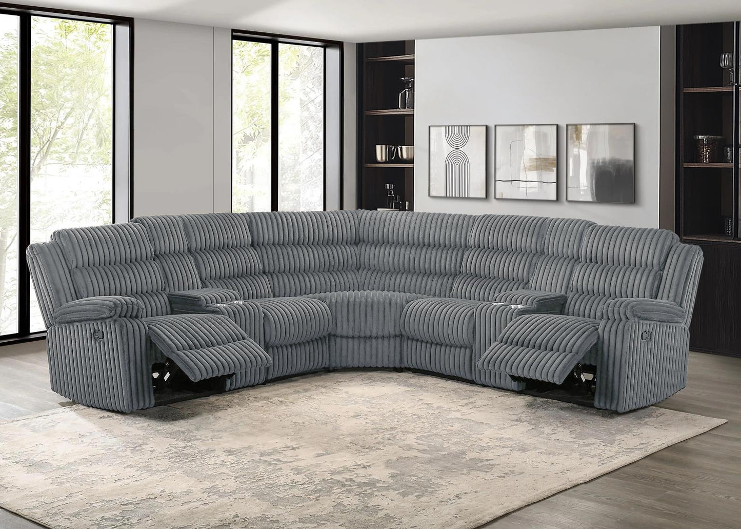 Nexus Gray Manual Recliner Sectional with Storage Consoles and Cup Holder