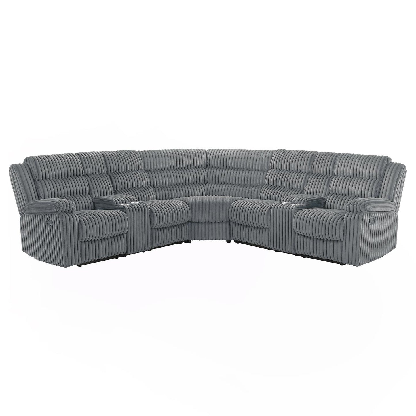 Nexus Gray Manual Recliner Sectional with Storage Consoles and Cup Holder