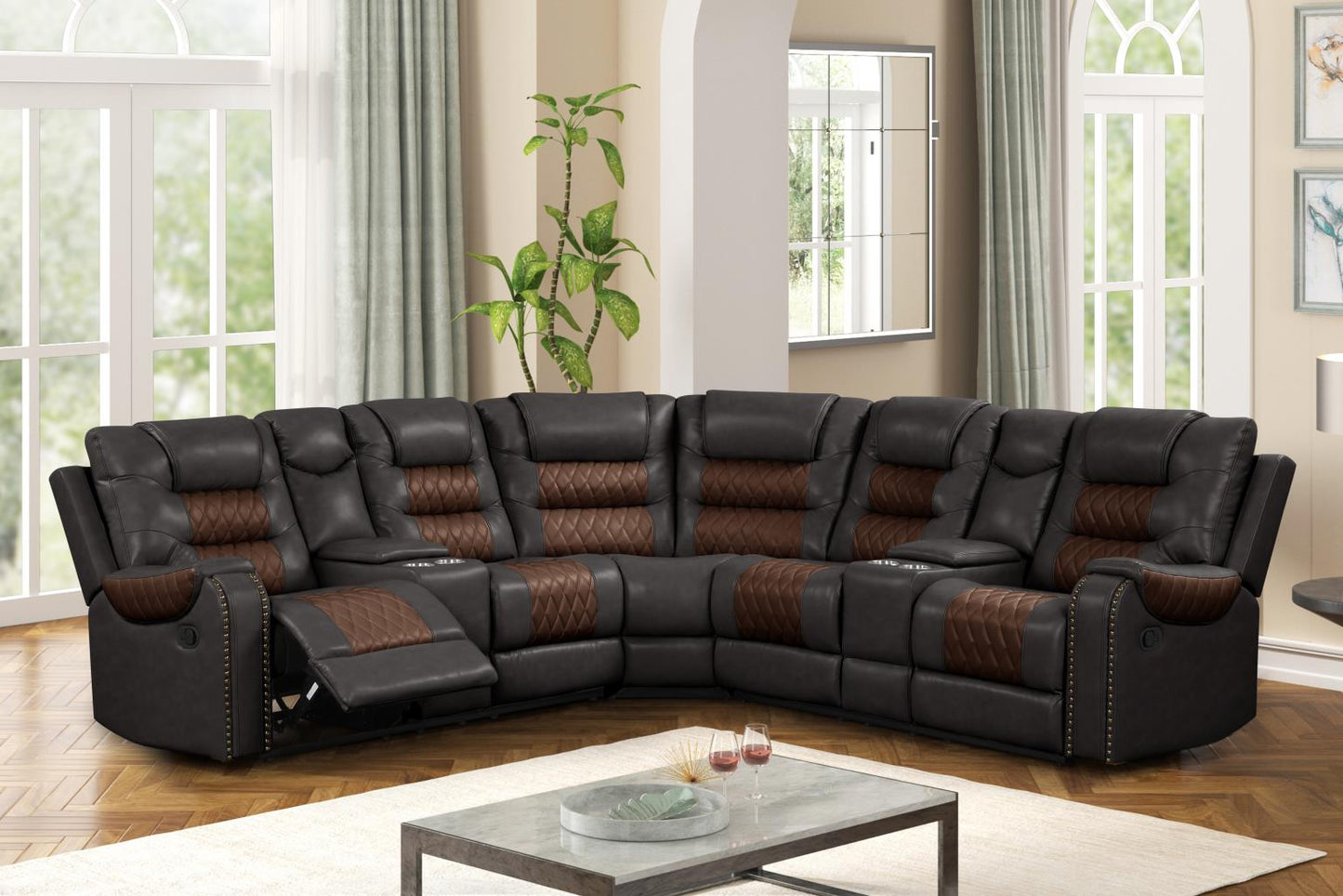 Ohio Brown & Brown Manual Recliner Sectional with Storage Console