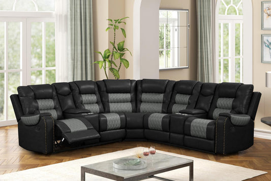 Ohio Black & Gray Manual Recliner Sectional with Storage Console