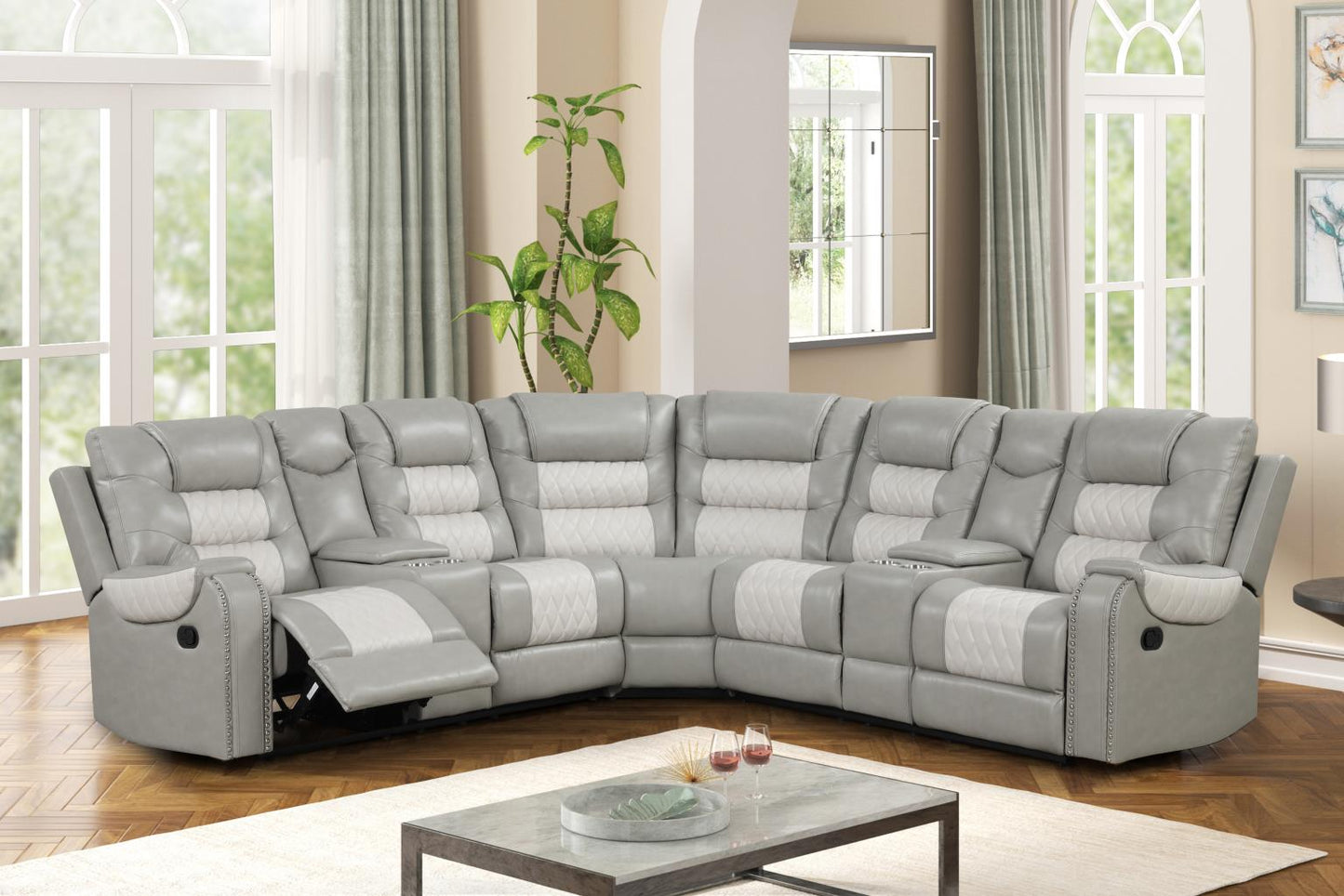 Ohio Gray & Ice Manual Recliner Sectional with Storage Console