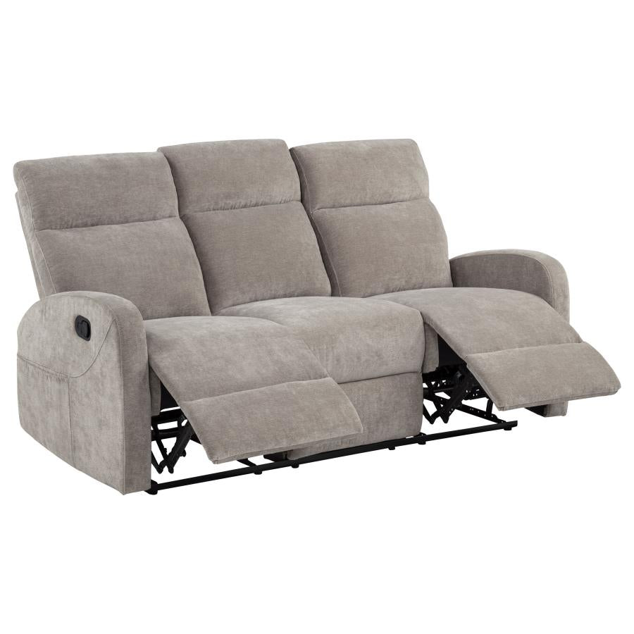 HAMILTON CHENILLE UPHOLSTERED MANUAL RECLINING SOFA SAND