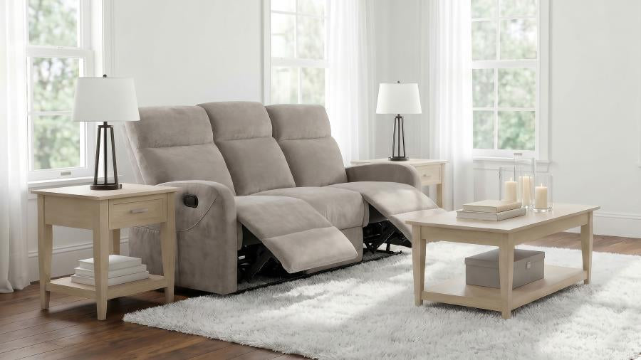 HAMILTON CHENILLE UPHOLSTERED MANUAL RECLINING SOFA SAND