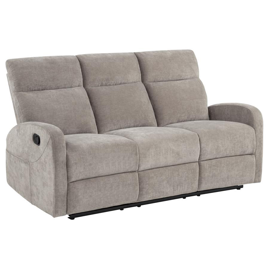 HAMILTON CHENILLE UPHOLSTERED MANUAL RECLINING SOFA SAND