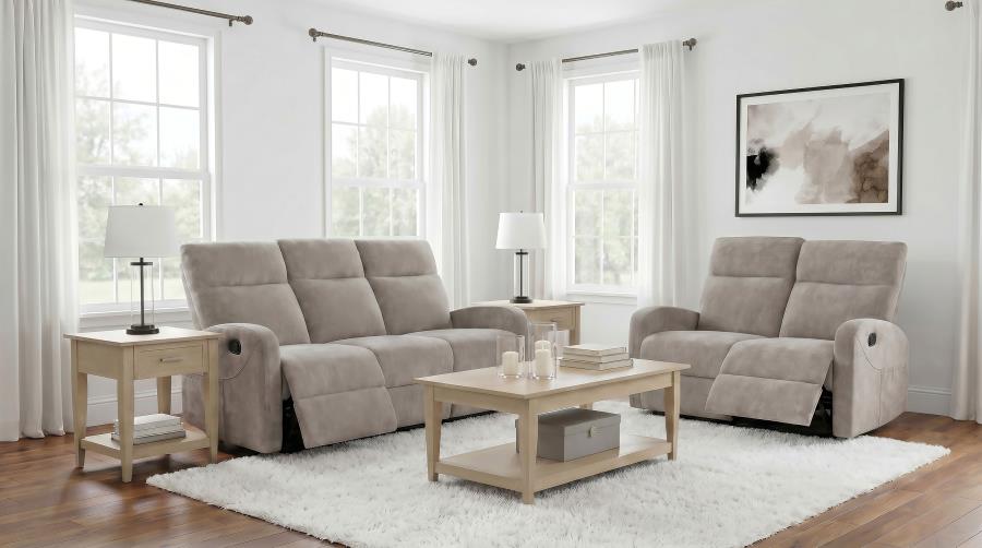 HAMILTON 2-PIECE CHENILLE MANUAL RECLINING SOFA SET SAND