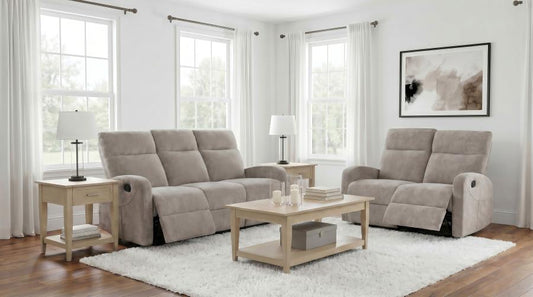 HAMILTON 2-PIECE CHENILLE MANUAL RECLINING SOFA SET SAND
