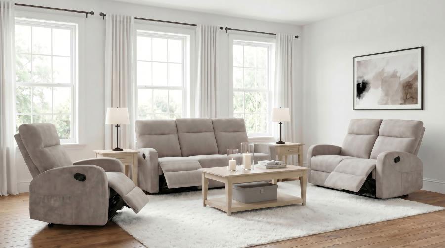 HAMILTON 3-PIECE CHENILLE MANUAL RECLINING SOFA SET SAND