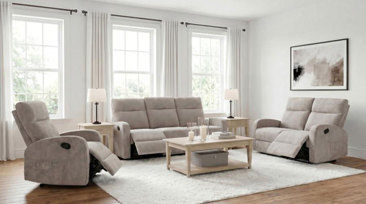 HAMILTON 3-PIECE CHENILLE MANUAL RECLINING SOFA SET SAND