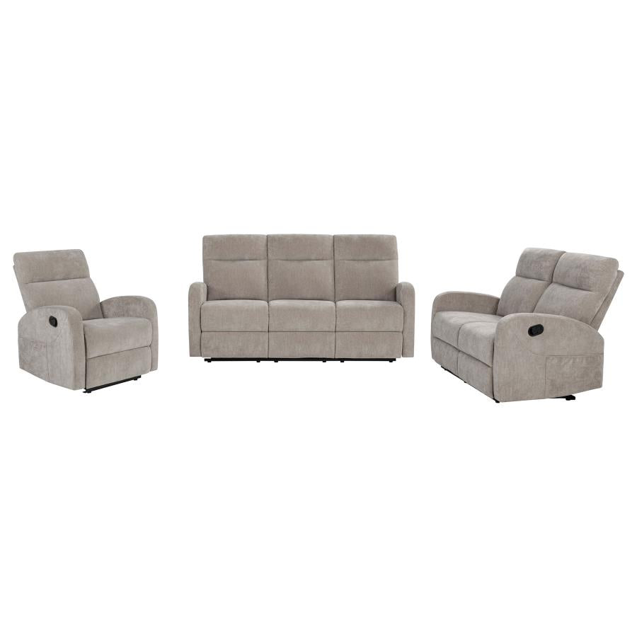 HAMILTON 3-PIECE CHENILLE MANUAL RECLINING SOFA SET SAND