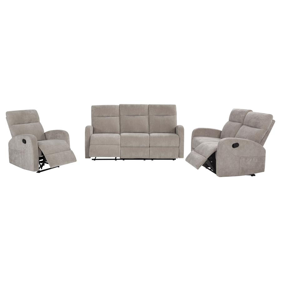 HAMILTON 3-PIECE CHENILLE MANUAL RECLINING SOFA SET SAND