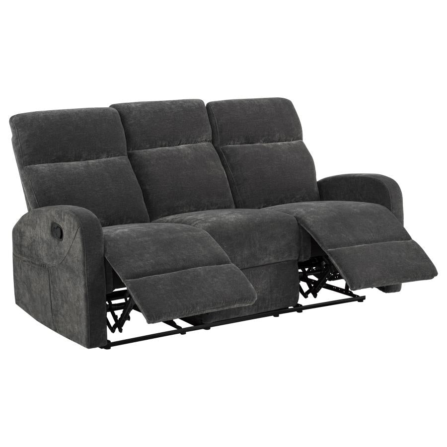 HAMILTON 3-PIECE CHENILLE MANUAL RECLINING SOFA SET CHARCOAL GREY